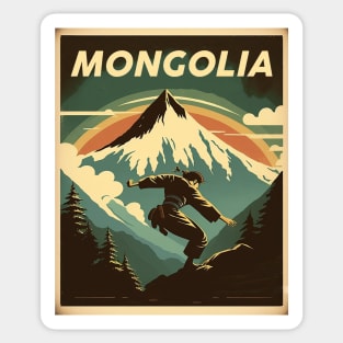 Mongolia Mountain Fighter Vintage Travel Art Poster Sticker